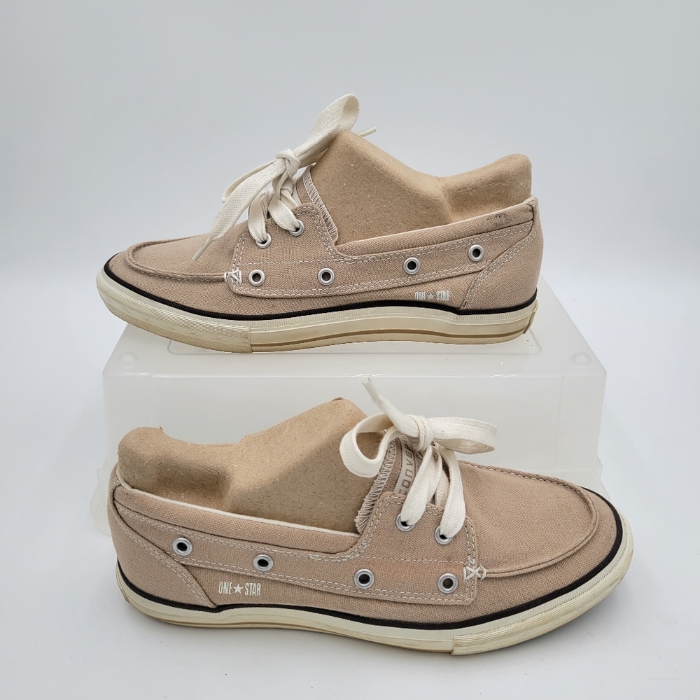 Mens Converse One Star Canvas Boat shoe Tan/Khaki/Light Brown Size 7.5 - Picture 5 of 12